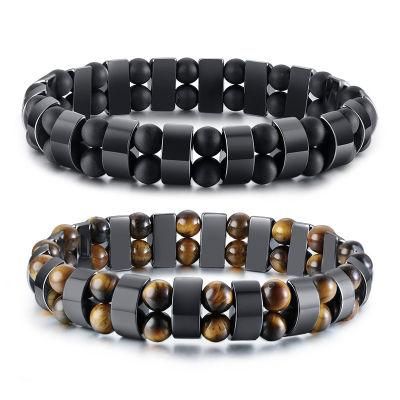Wholesale Luxury Hot Sale Classcial Black Stone/Tiger&prime;s Eye Beaded Bracelet for Men