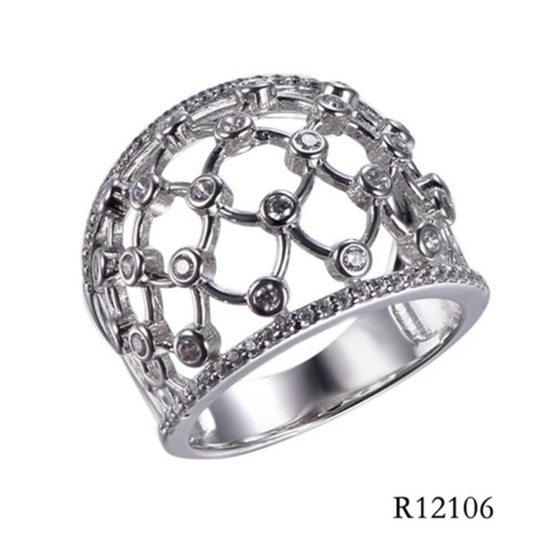 Hot Sale 925 Sterling Silver with CZ Reticulation Hollow Ring