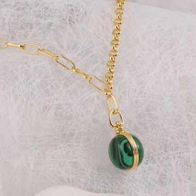 Fashion Accessories 925 Silver Big Green Malachite 18K Gold Plated Fashion Jewelry Factory Wholesale Jewellery Women Luxury Necklace