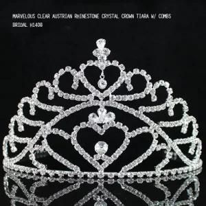 Marvelous Clear Austrian Rhinestone Crystal Crown Tiara W/ Combs Bridal H1408