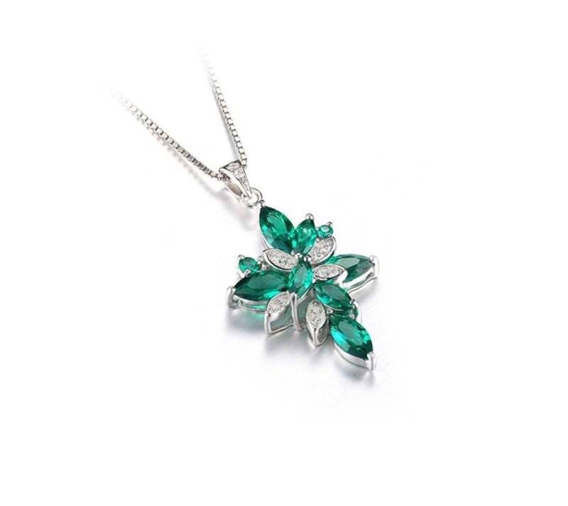 Flower Pendant Created Green Emerald 925 Sterling Silver Trendy Jewelry for Women