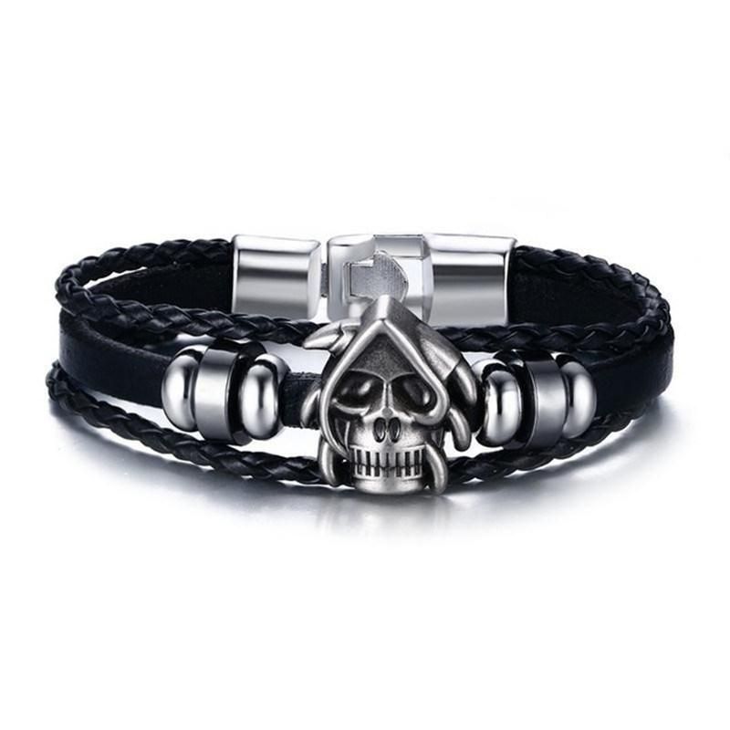 Skull Men Braided Leather Bracelet Promotion Gift Fashion Women Jewelry