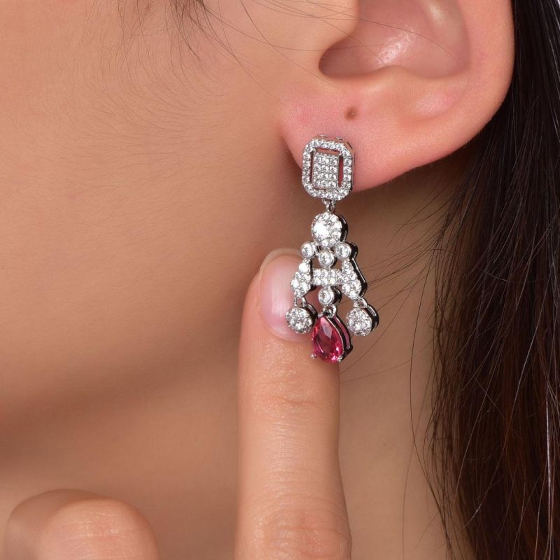 Bohemian Tassel Earring 5A CZ Cubic Zircon Earrings Pear Drop Ruby Diamond 925 Sterling Silver Earrings