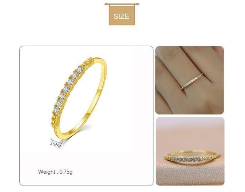925 Sterling Silver Rings 14K Gold Plated with Small Zircon Ring for Women Wedding Party Trendy Jewelry