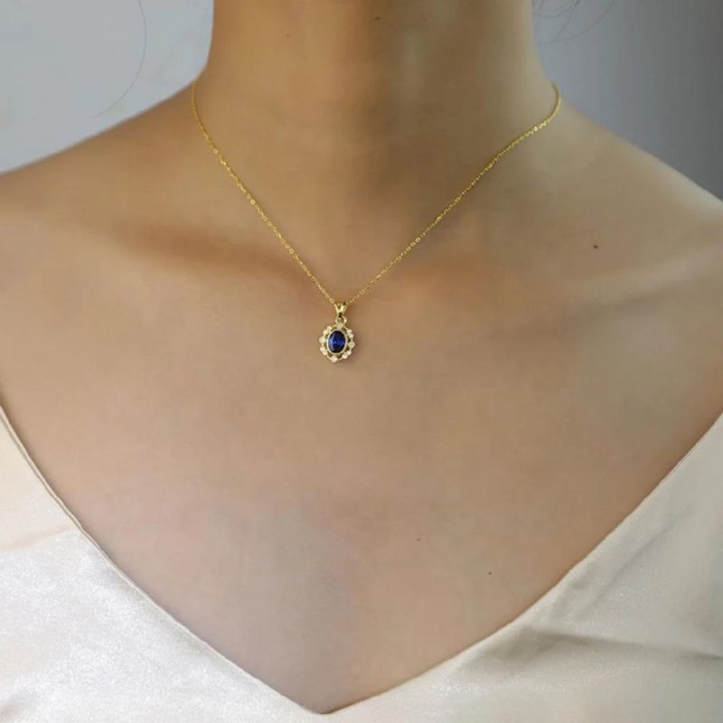 925 Sterling Silver Simple Blue Zircon Drop Pendant Necklace Women Light Luxury Vintage Palace Style Jewelry