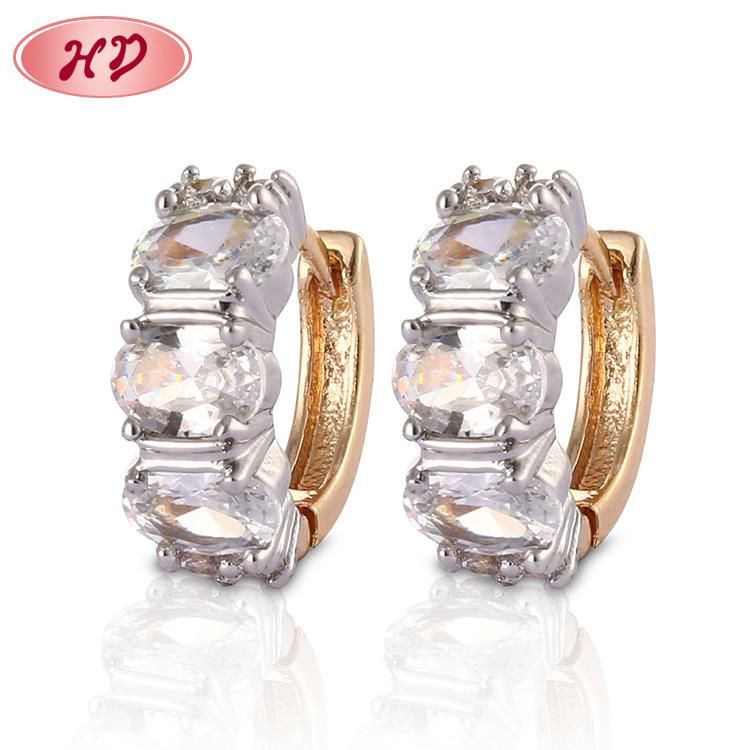 Costume Women Fashion 14K 18K Gold Plated Imitation Jewelry with CZ Pearl Huggie Hoop Earring