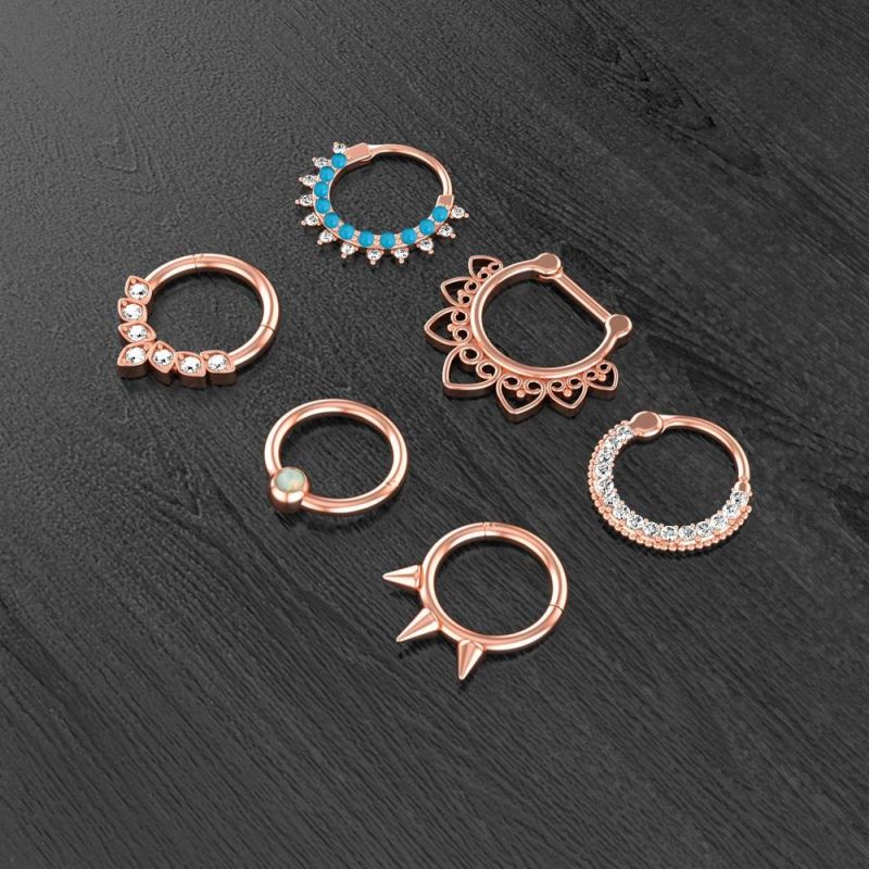 316L Surgical Steel 1.2*8/10mm Hinged Segment Ring Body Piercing (6 Designs)