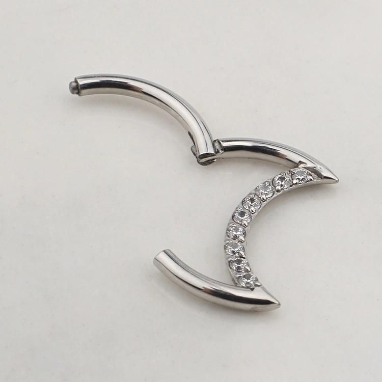 New Style ASTM F136 Titanium Moon Shape Segment Clicker Fashion Ring Hinged Segment Ring Piercing (TH063/ Custom Sizes &Color Available)