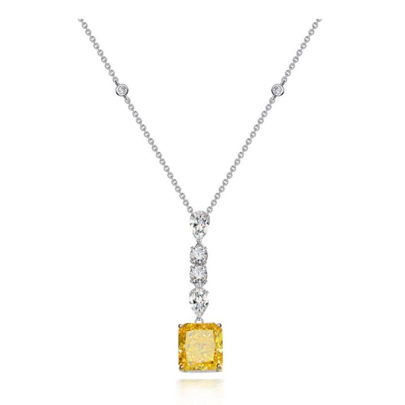 2022 Popular Fashion Jewelry Citrine 11mm*12mm Cushion Cut High Carbon Diamond Sterling Silver 925 Chain Necklace