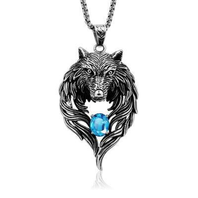 Sc Jewelry Stainless Steel Fox Blue Gem Stone Punk Pendant