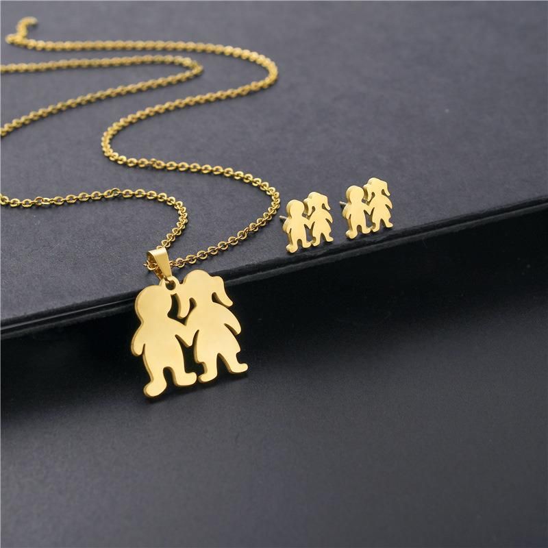 Manufacturer′s Custom Fashion Jewelry High Quality Matte 14 Carat 18 Carat Gold Jewelry Set Gold Plated Boys and Girls Necklace Jewelry