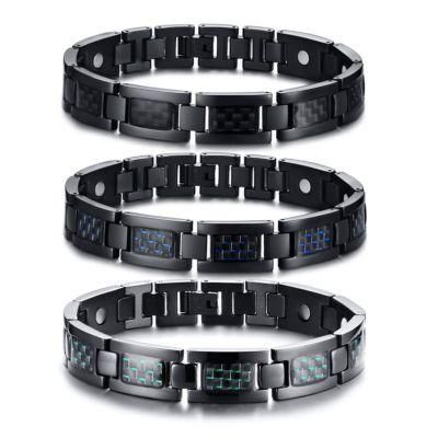 New Product 23cm Titanium Steel Tricolor Carbon Fiber, Magnetic Stone Bracelet Black