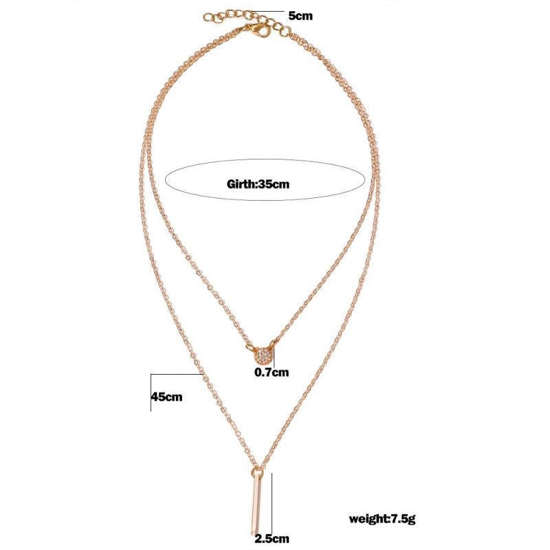 Long Strip Flashing Diamond Round Double Necklace Ladies Clavicle Chain Exquisite Jewelry