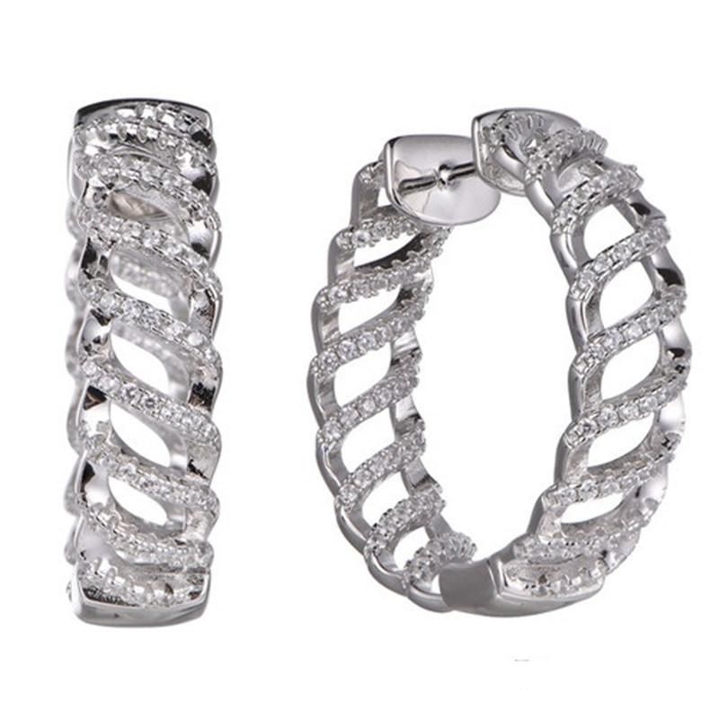 925 Silver Half Hollow Half CZ Fashion Hoop Earring for Girls