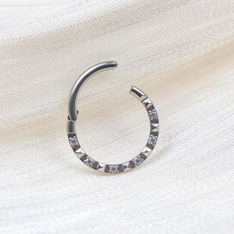 Eternal Metal ASTM F136 Titanium Six Tapers and Six Stones Hinged Segment Hoop Rings Jewelry Piercing