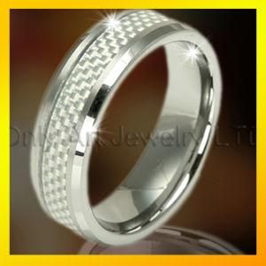 White Tugnsten Band / Tungsten Carbon Fiber Ring Jewelry