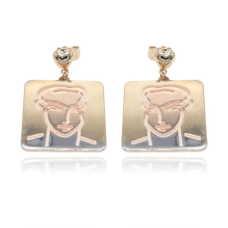 Face Shape Tricolor Gold Plated Fashion Women′s Earrings