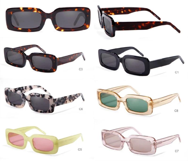 2022 Brand New Rectangular Jelly Summer Element Acetate Sunglasses All-Match Fashion Sun Glasses