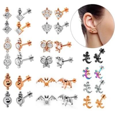 316L Surgical Steel European and American Exquisite Zircon Earrings Ear Cartilage Pin Lip Nail Piercing Jewelry