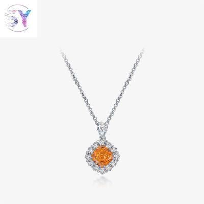 2022 Handmade Fashion Jewelry 925 Silver Necklace Inlaid Popular Color-Changing Orange 7mm*7mm Zirconia Diamond Pendant Necklace
