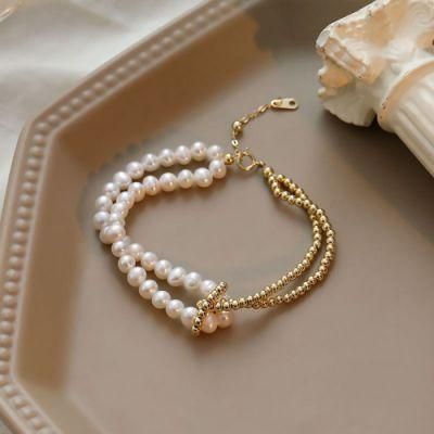 Popular 925 Sterling Silver Bead Pearlbracelet Multilayer Irregular Baroque Layer Pearl Bracelet