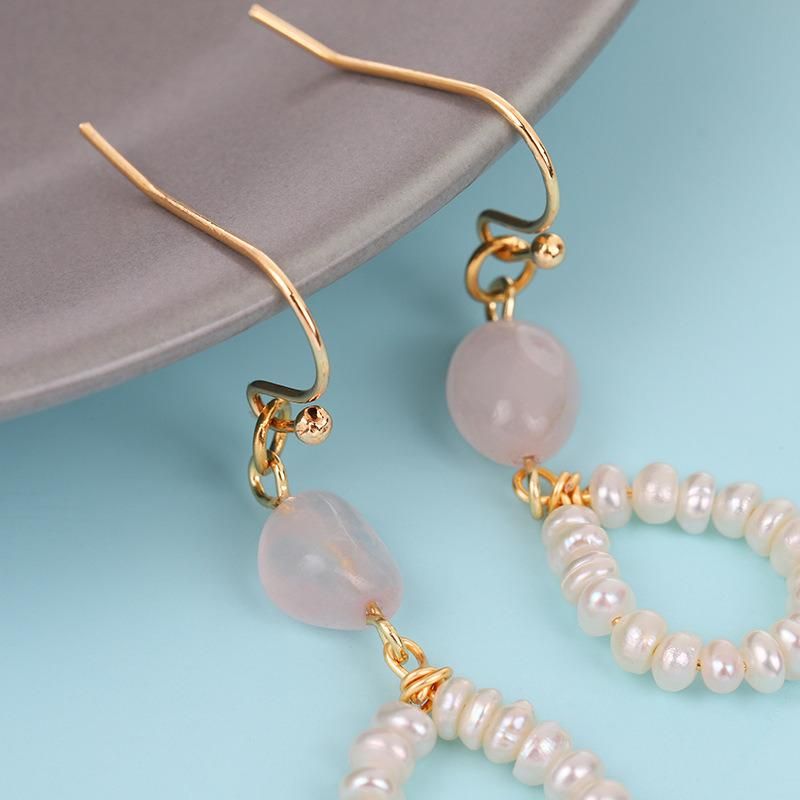 Fashion Pebble Pink Crystal Pearl Earrings Jewelry