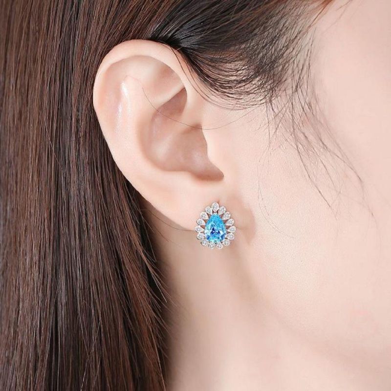 Fashion Accessories S925 Sterling Silver Pear Shape High Carbon Diamond Rhodium Plated Woman Stud Earrings