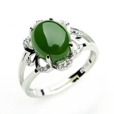 Big Size Natural Gemstone Jewelry 925 Silver Jade Ring