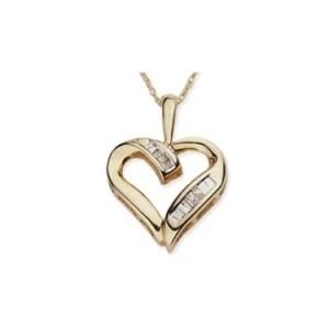 New Halo Heart Gold Tone Sterling Silver Pendant Necklace