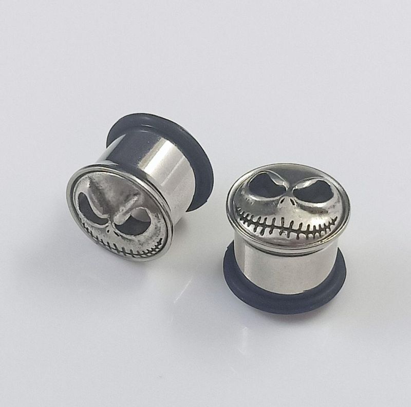 Stainless Steel Pulley Internal Thread Piercing Ear Expanding Ghost Skull Ear Plugs Spg2731