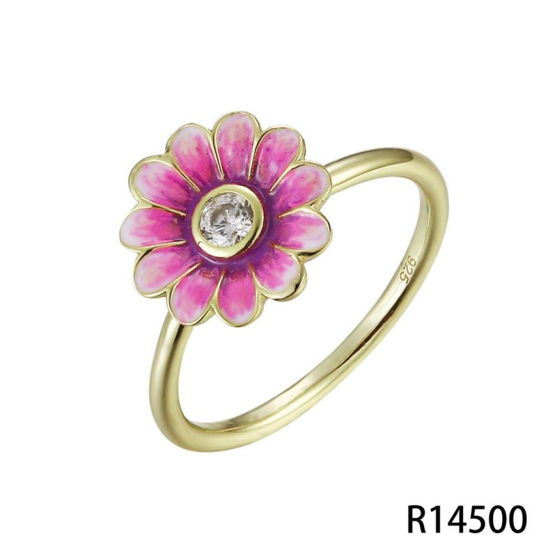 Young Girl′s Lovely Flower 925 Silver Enamel Ring