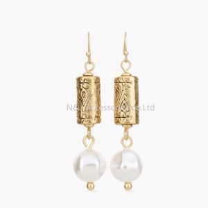 New Vintage Alloy Stud Earrings for Women Fashion Jewelry Pearl Earrings Pendant Antique Gold Bijoux