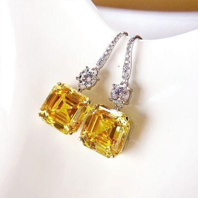 Women Silver 18K Gold Plated Square Shaped Zircon Dangle Earrings