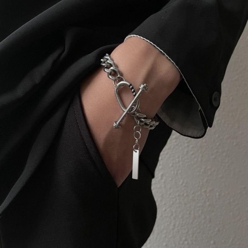 2022 High Quality Bracelet Waterproof European and American-Style Cuban Jewelry Fashion Stainless Steel One-Word Buckle Bracelet Fashion Men Jewelry