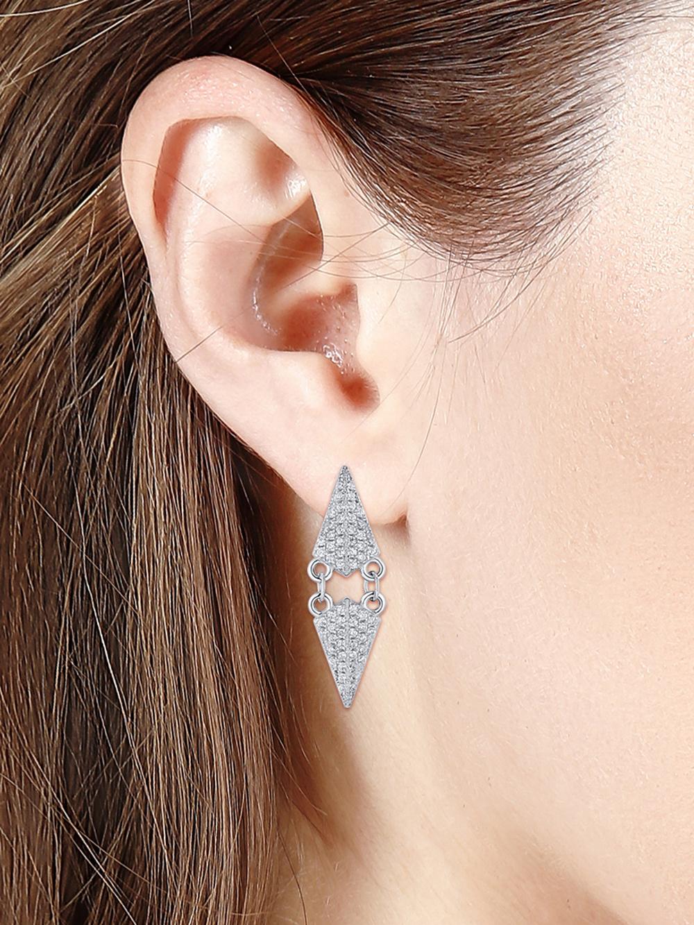 925 Sterling Silver Jewelry Arrow Dangle Fashion Earring with CZ Set