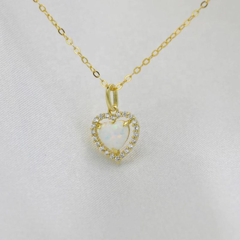 925 Silver Jewelry Opal Stone Heart Pendant Necklace Women Zircon Light Luxury Wedding 14K Gold Plated Jewelry