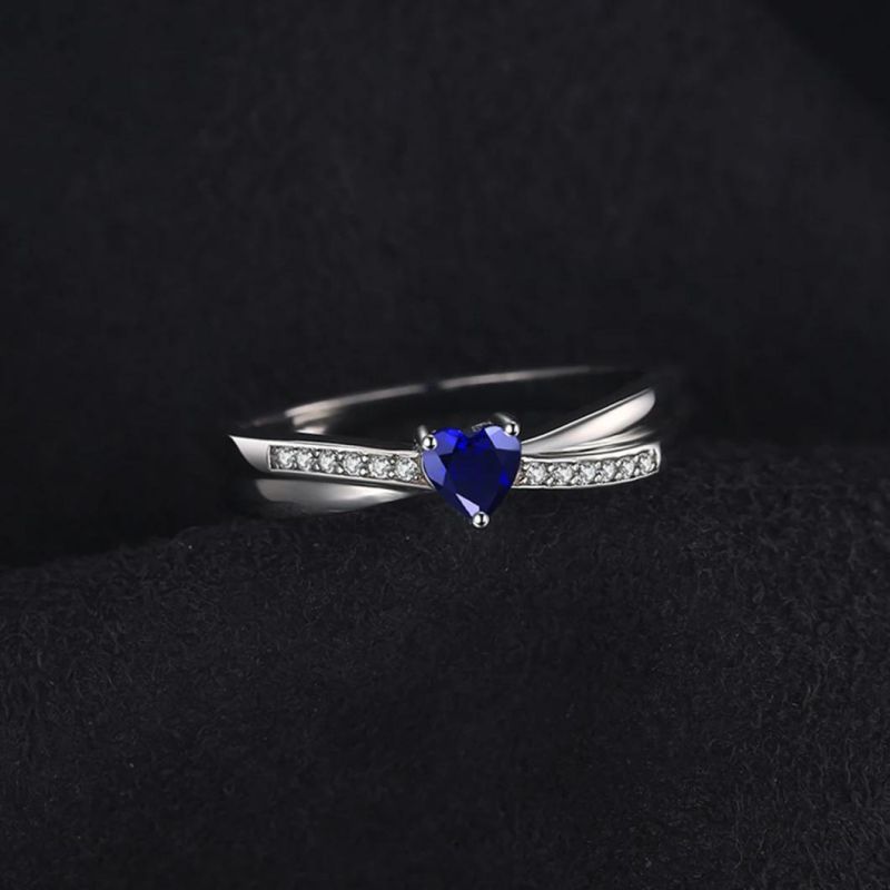 Wedding Jewelry Synthetic Created Sapphire Heart Ring Sterling Silver Jewelry Wholesale