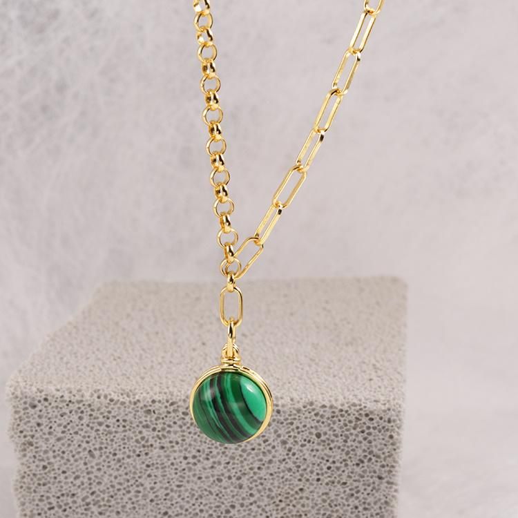 Fashion Accessories 925 Silver Big Green Malachite 18K Gold Plated Fashion Jewelry Factory Wholesale Jewellery Women Luxury Necklace