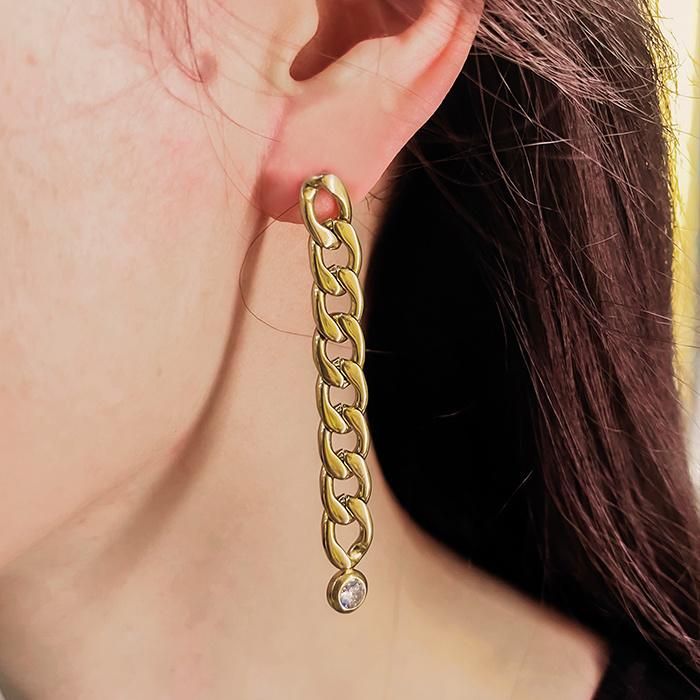 Manufacture Fashion Gold Plated Figaro Chain Earring with Stone for Lady Elegant Jewelry Gift