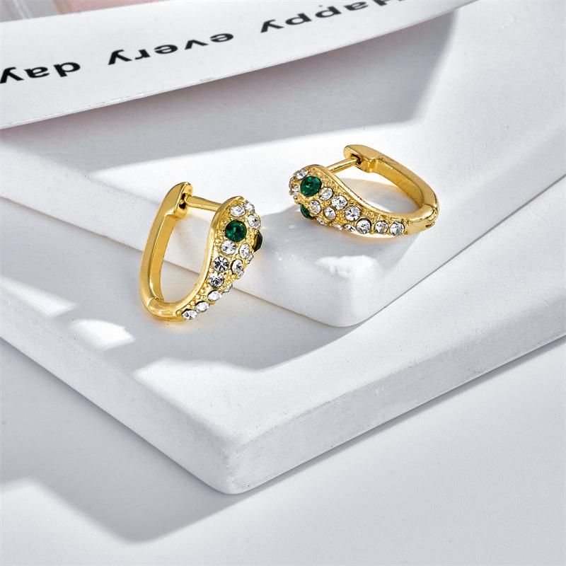 Emerald Jewelry CZ Rhinestone Gold Plated Women Hoop Earrings