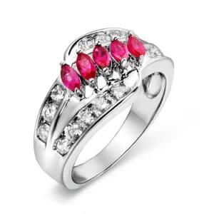 New Halo Sterling Silver Red Ruby Marquise Stone Engagement Ring