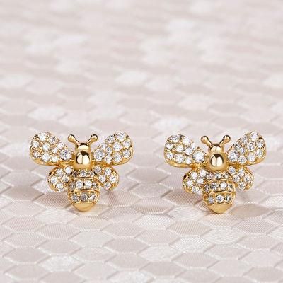 Butterfly Earrings, Gold-Plated Ladies Fashion Diamond Crystal Earrings