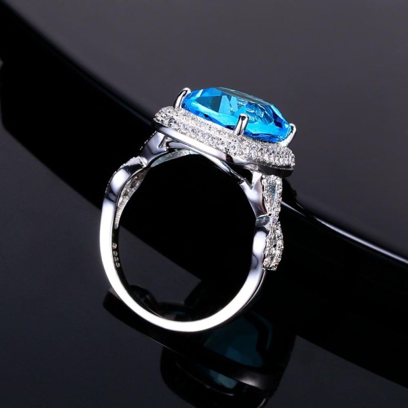 Crystal Silver Plated Blue Diamond Ring