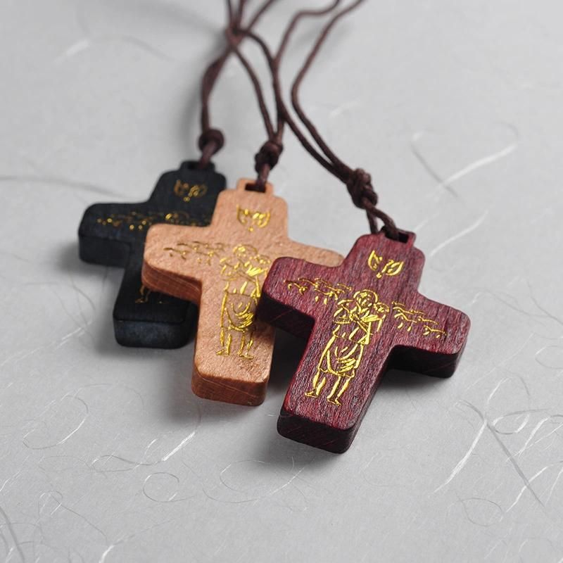 Nice Wooden Cross Rosary Cord Necklace