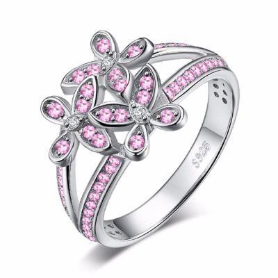 Fashion Jewelry 925 Sterling Silver Pink Flower Ring for Women Wholesale