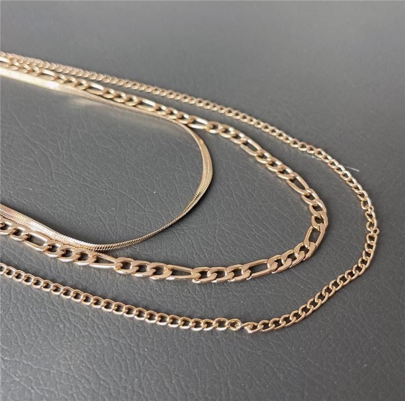 Best Selling 3 Layered Cube Curb Flat Snake Chain Multiple Necklace for Fashion Accessories