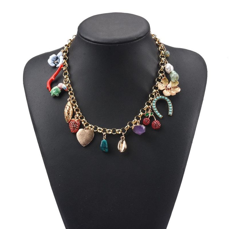 Flower Alloy Diamond Inlaid Women Mixed Accessories Bohemian Necklace