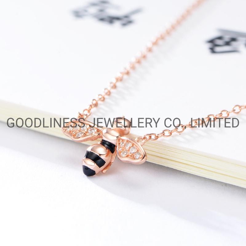 Initial 925 Sterling Silver Gold Women Insect Bee Pendant Necklace