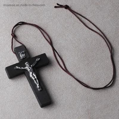 Religious Jesus Wood Crucifix Necklace with Cord