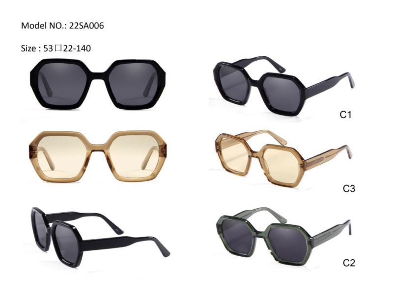 Hexagon Shape Acetate Sunglasses UV400 Cr39 Lens Fashion Premium Shades Custom Logo Sunglasses